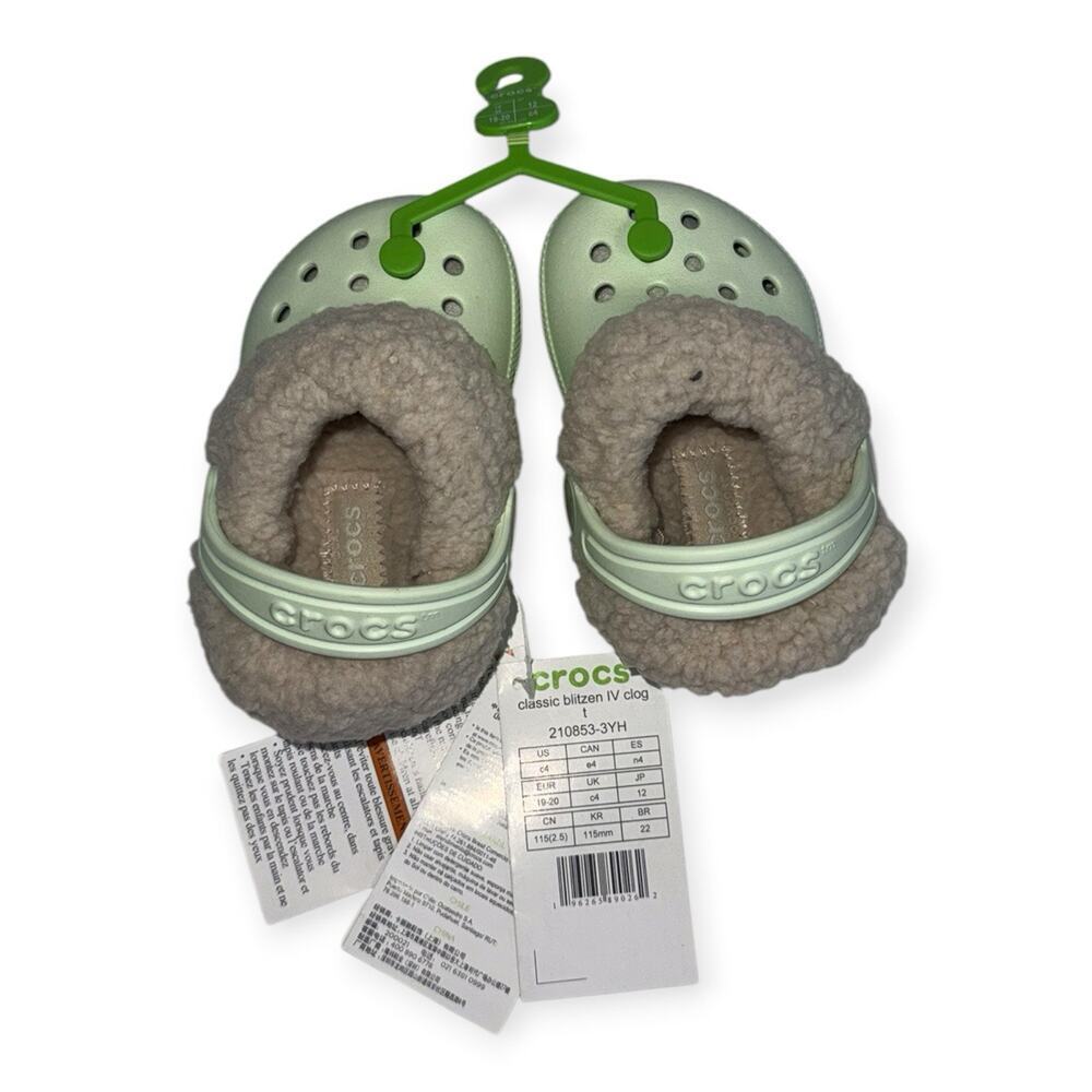 NWT Crocs Classic Blitzen IV Toddler C4 Jade Tint Lined Clogs Fall 🎃 - Picture 1 of 8